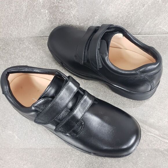 Apex Shoes Men 10.5 Black Walking Therapeutic Athletic Two Strap Slip Resistant - Picture 2 of 13
